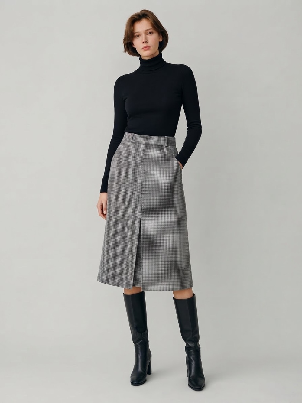 Vintage Aquascutum London Houndstooth Wool Midi Skirt Size 12